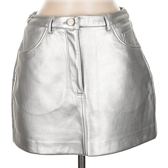 NWT $280 Apparis Size M silver Faux leather mini skirt M - Picture 2 of 13